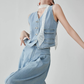 Denim V-neck Vest / Denim Wide Relaxed Pants FER0269