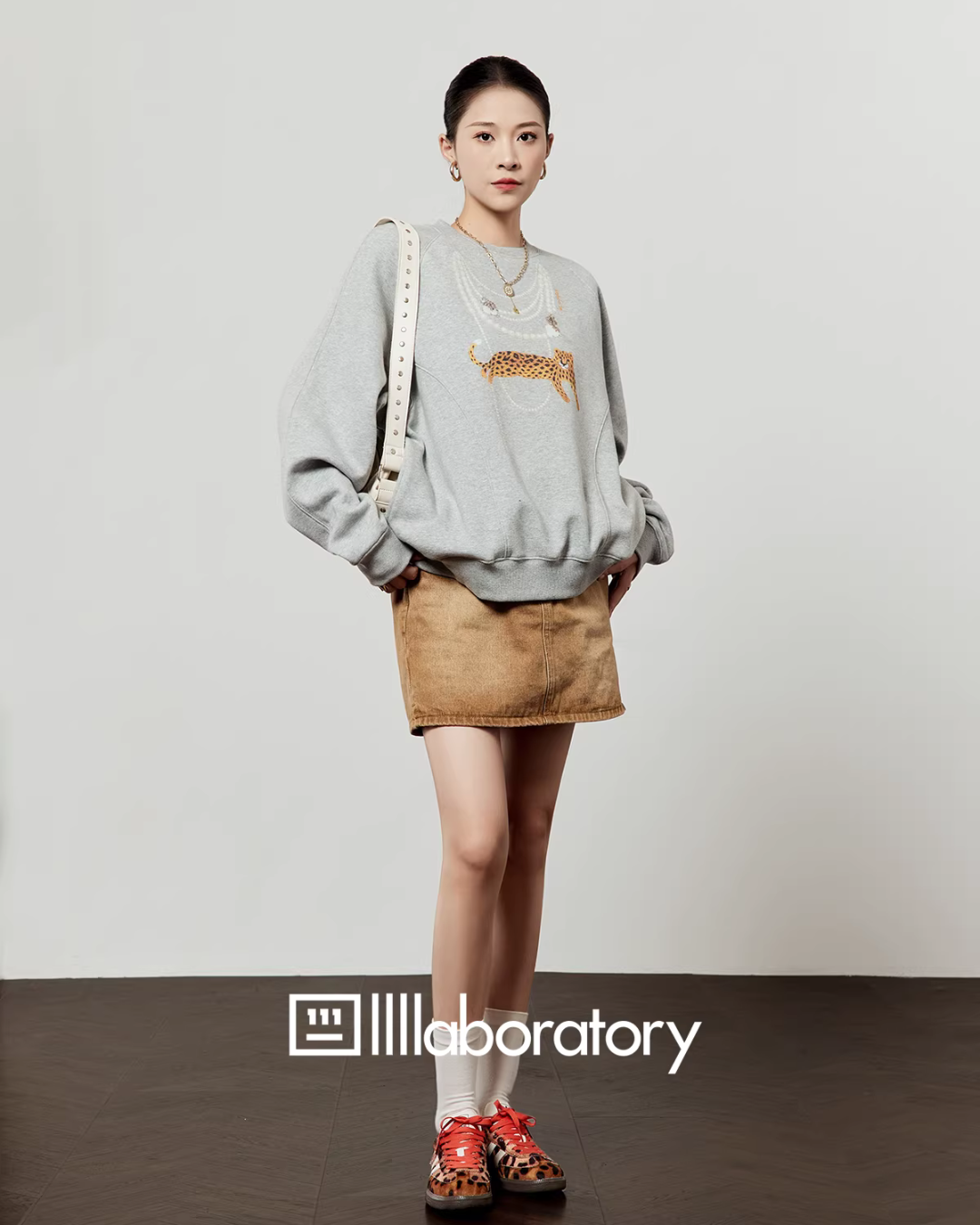 Necklace Design Knit Top/Denim Belt Skirt LLA0586