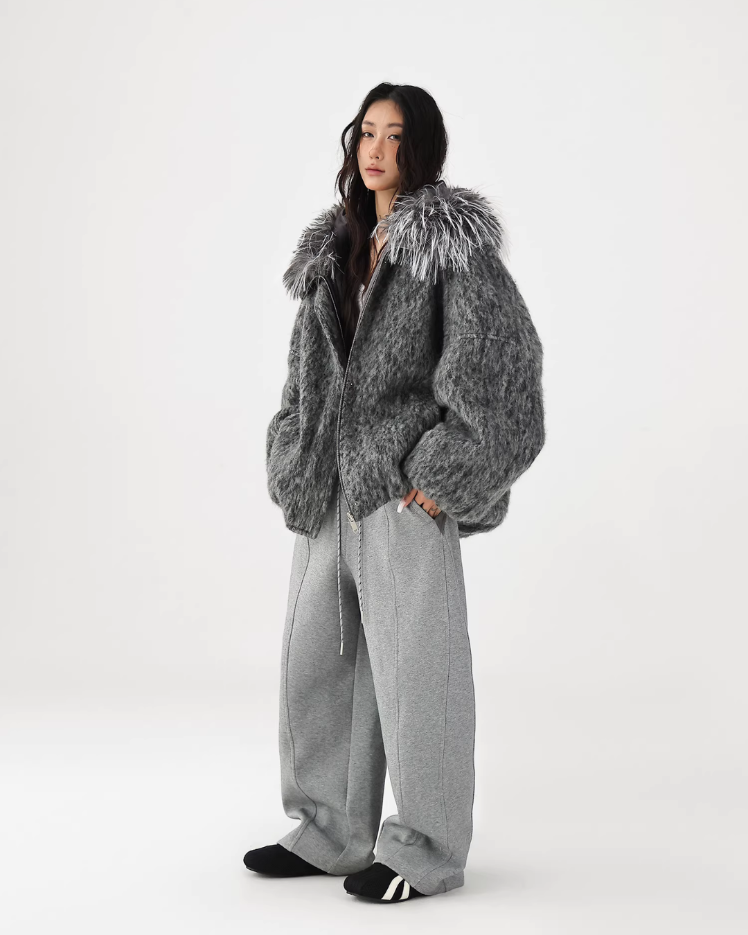Fur Hood Knit Jacket ACS0357