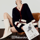V-Neck Knit Cardigan/A-Line Mini Skirt LLA0579