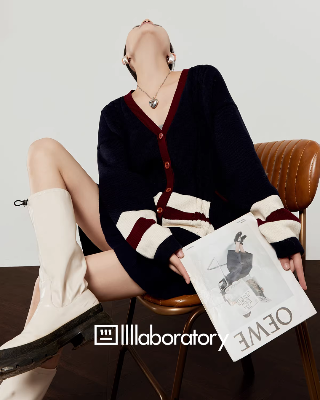 V-Neck Knit Cardigan/A-Line Mini Skirt LLA0579