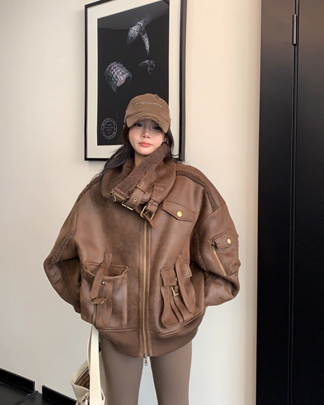 Vintage Leather Faux Fur Jacket YLS1005