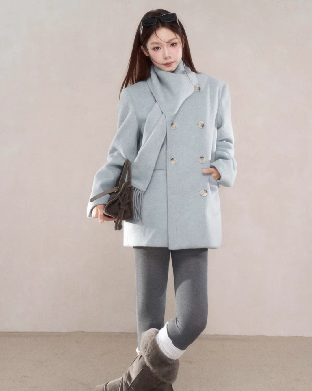 Scarf Collar Double Breasted Wool Coat WDB0003