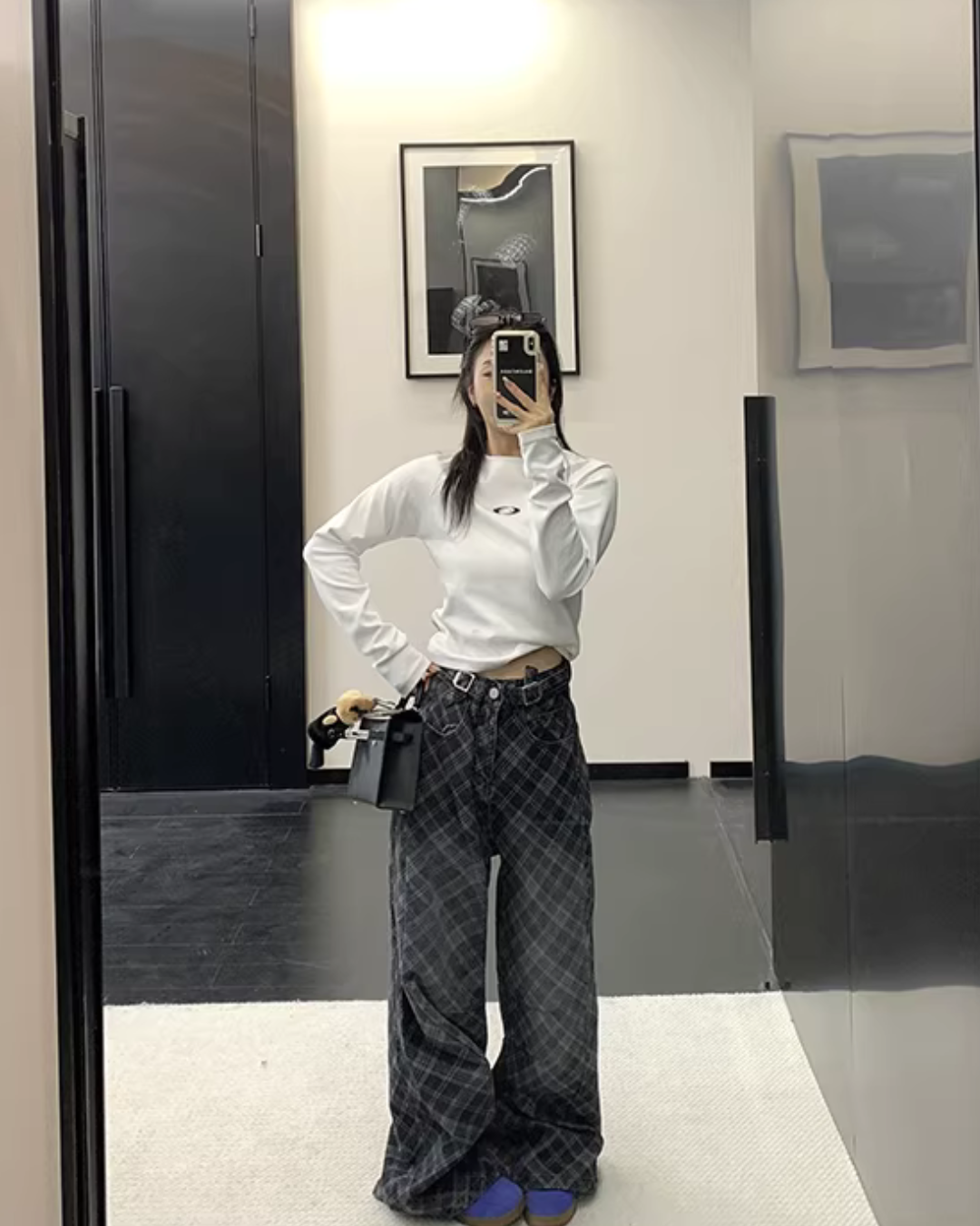 Plaid Wide-Leg Jeans YLS1019