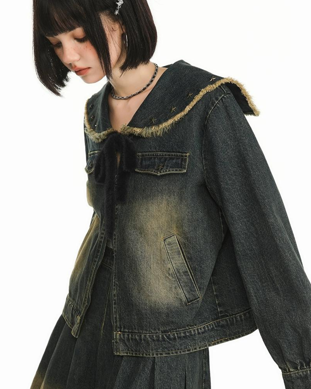 Vintage Denim Jacket & Pleated Denim Skirt CYN0108