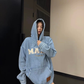 Oversize Retro Embroidered Denim Hoodie YLS1077