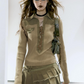 Vintage Khaki Pleated Skirt SAP0021