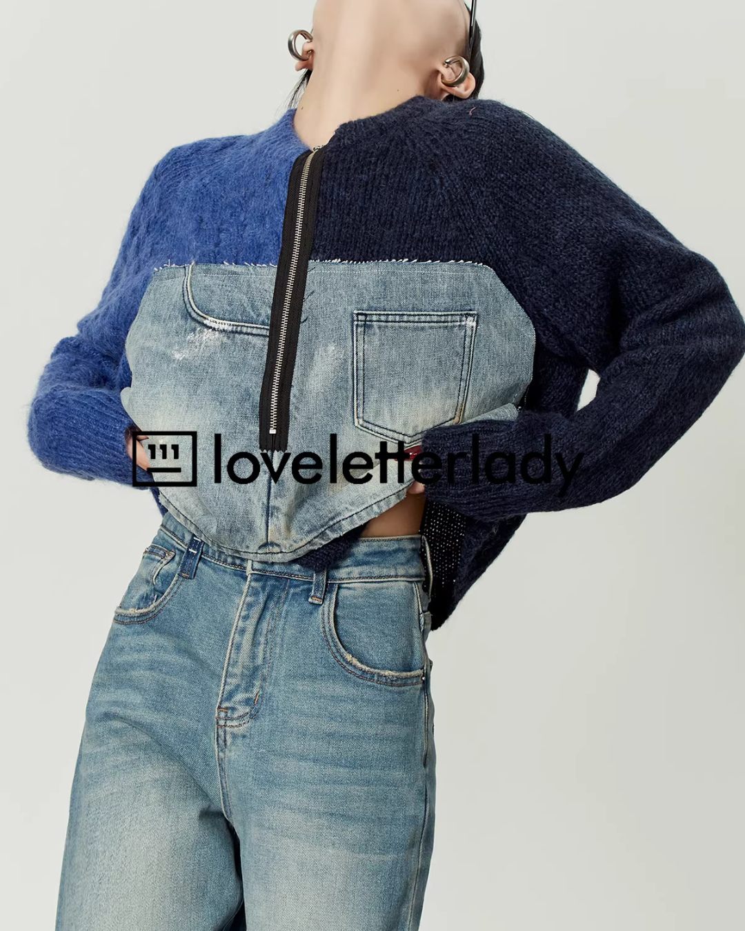 Denim Docking Knit Top LLA0595