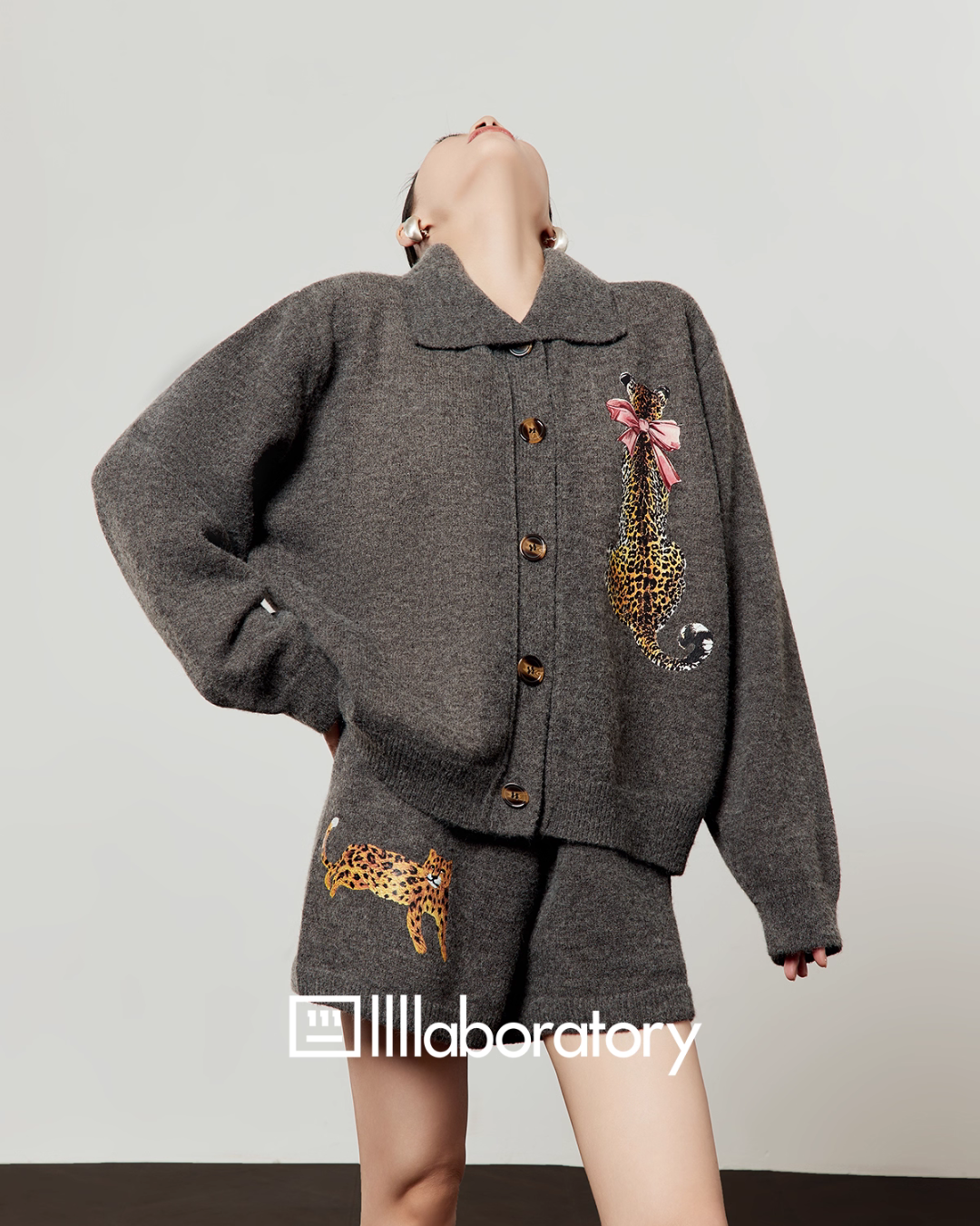 Leopard Print Knit Cardigan / Shorts LLA0552