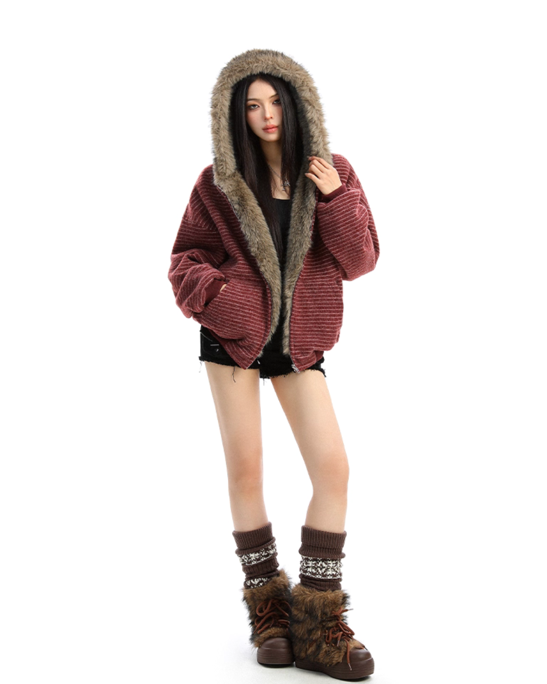 Inner Fur Thin Stripe Zip Hoodie BGS0032