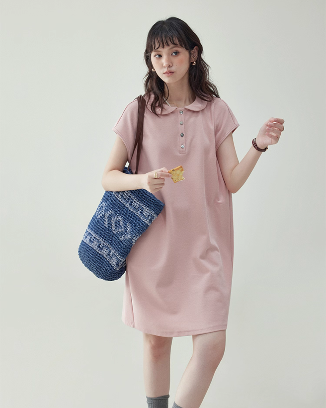 Round Collar Pastel Pink Dress AMU0026