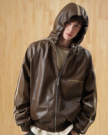 Sporty Hooded Leather Jacket BJH0008