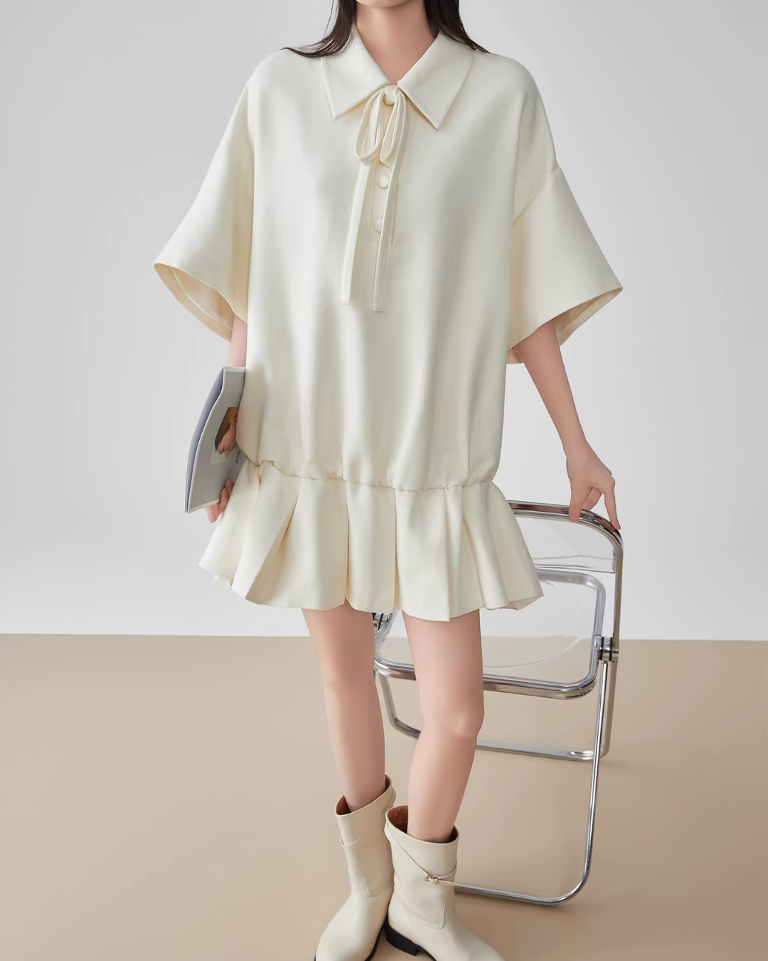 Bow Shape Pleated Dress FER0091