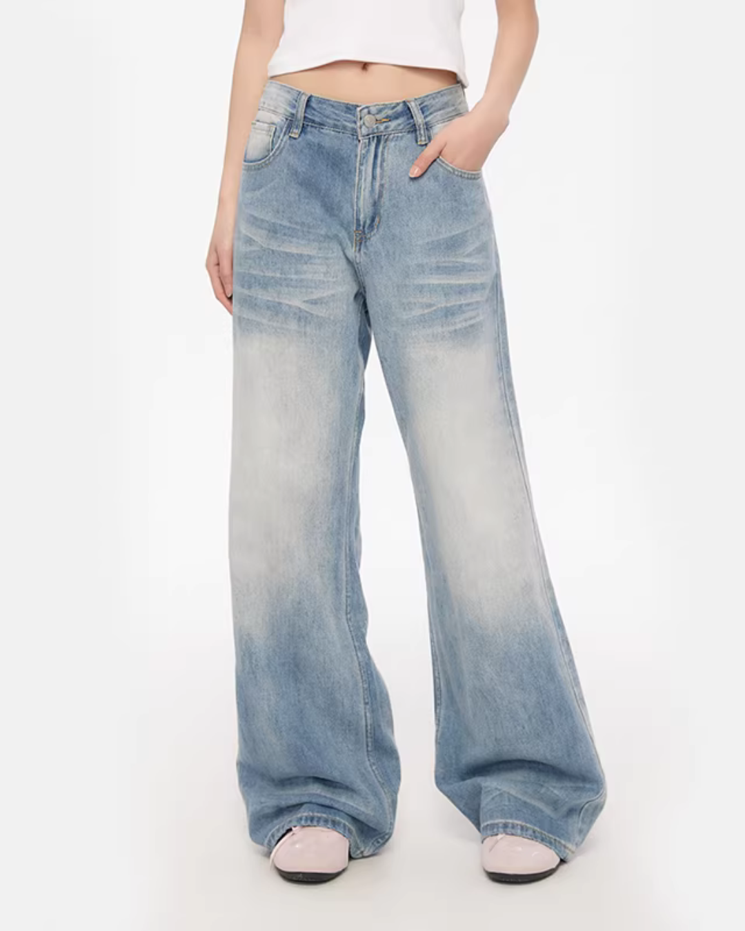 Paid Loose Long-Sleeve Shirt / Washed Straight Jeans KIP0009