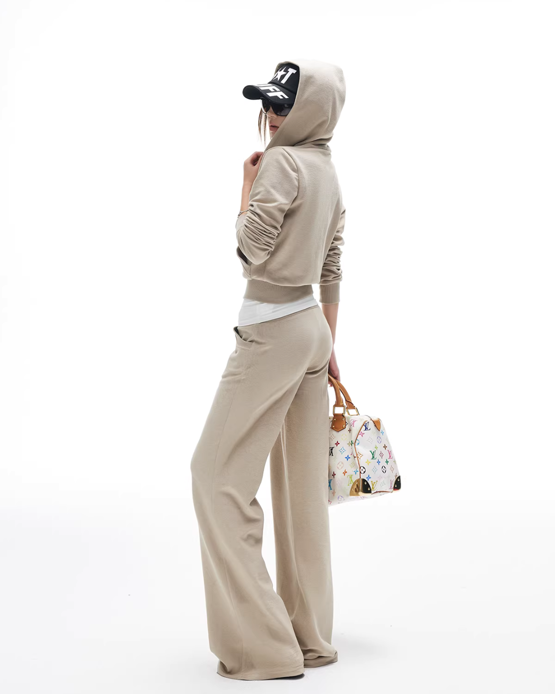 Khaki Slim Short Hoodie / Low-Waist Sweatpants IMX0009