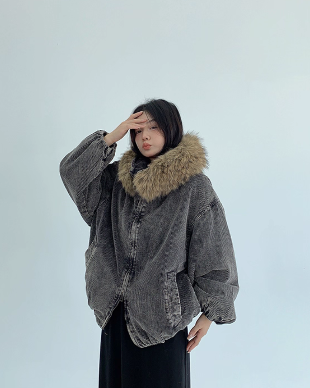 Fur Corduroy Double-Zip Jacket YLS0993