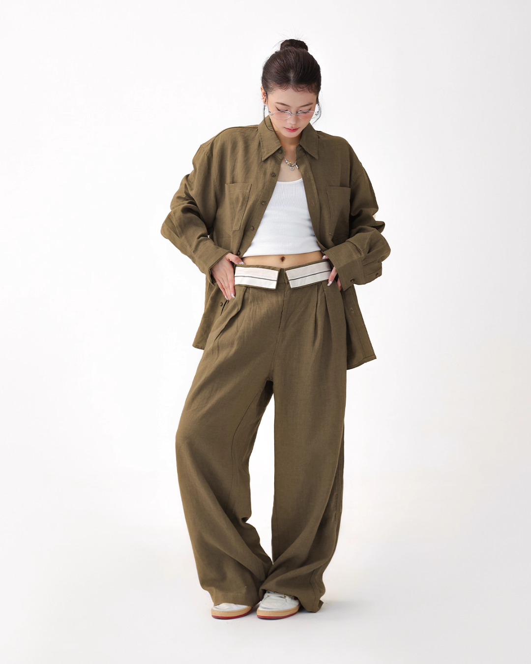 Relax Linen Long Sleeve Shirt / Wide Leg Pants ACS0287