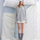 Button Lace Collar Striped Top ASG0085