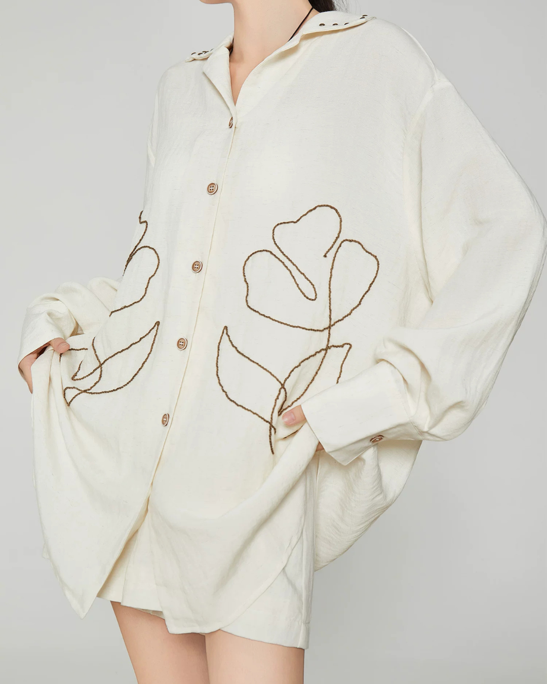 Floral Rope Embroidery Shirt / Short Pants FER0389