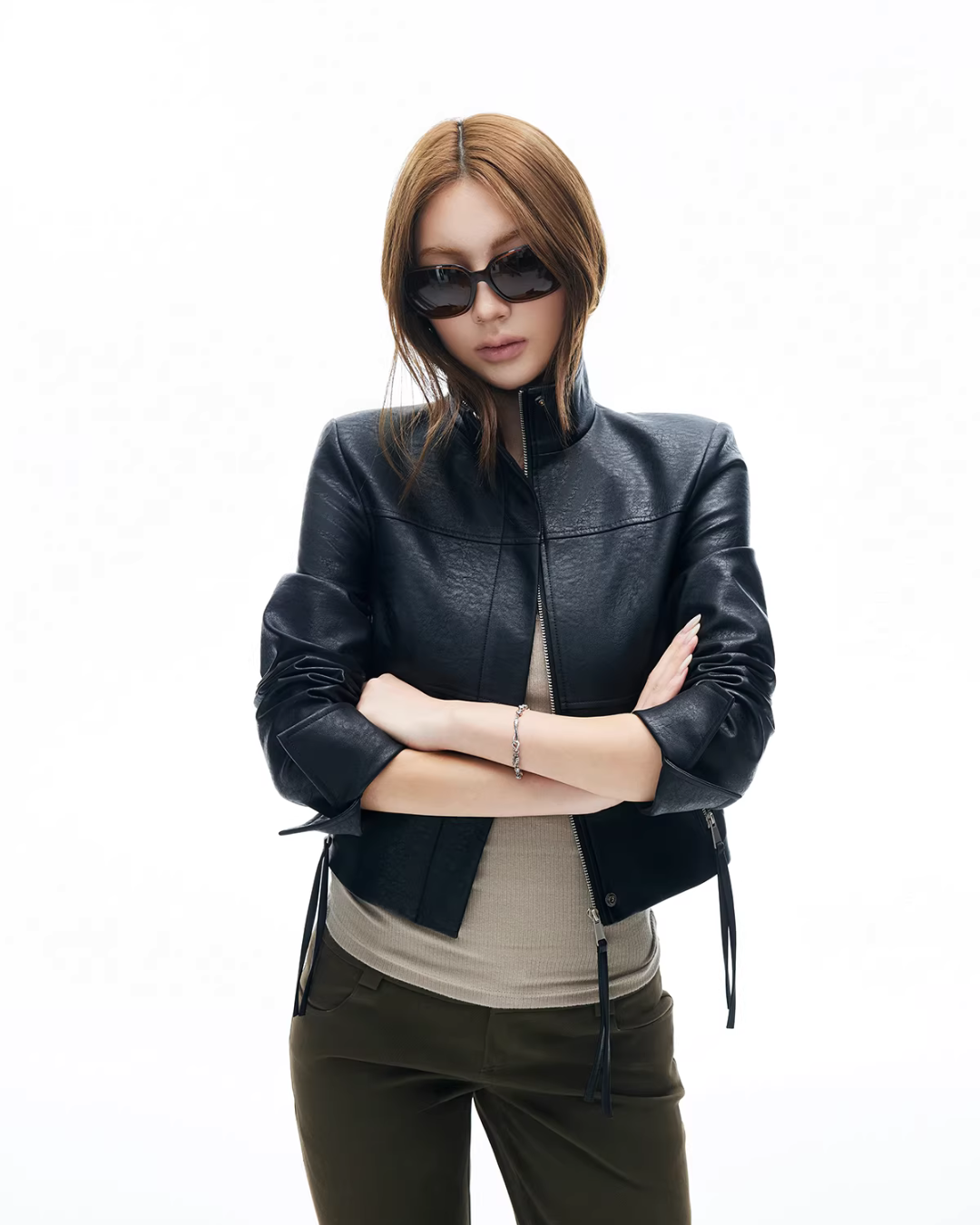 Leather Stand Collar Short Jacket IMX0005