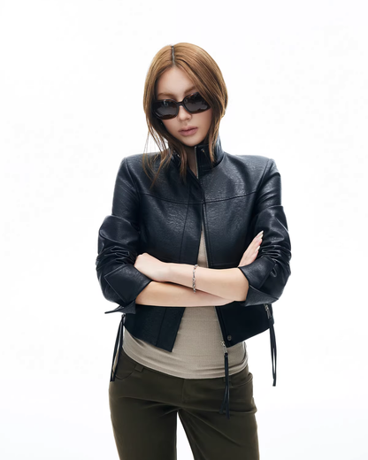 Leather Stand Collar Short Jacket IMX0005