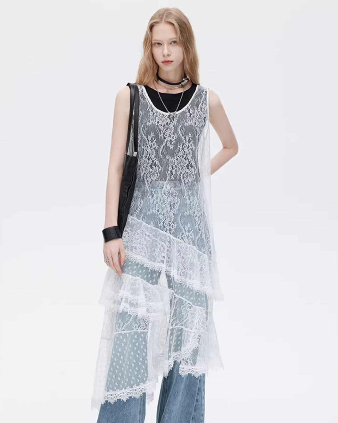 Asymmetric Lace Patchwork Dress SHN0033