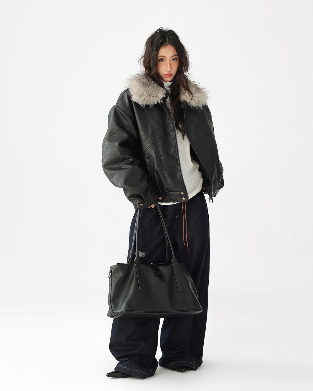 Fur Collar Leather Jacket ACS0347