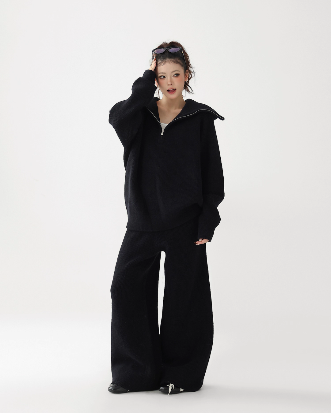 Half-Zip Knit Top / Loose Wide Pants ACS0336