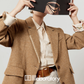 Retro Light Camel Jacket / Apricot Shirt / Mini Skirt LLA0541