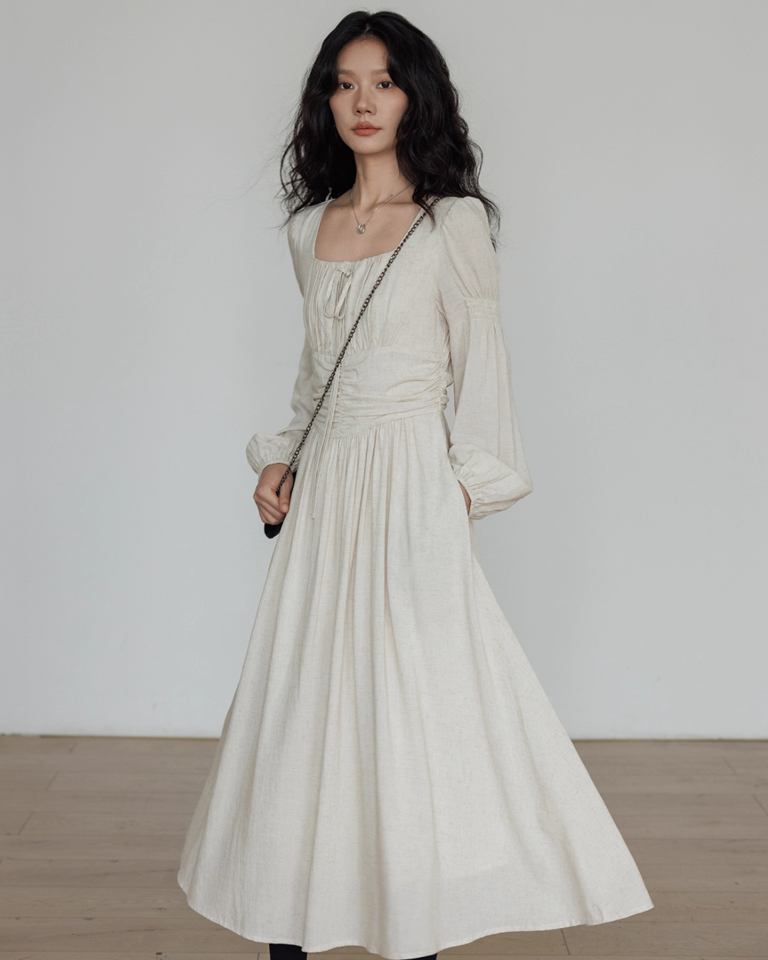 Linen Long-sleeve Slim Dress VAS0155