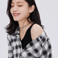 Off-Shoulder Plaid Shirt Dress SHN0049