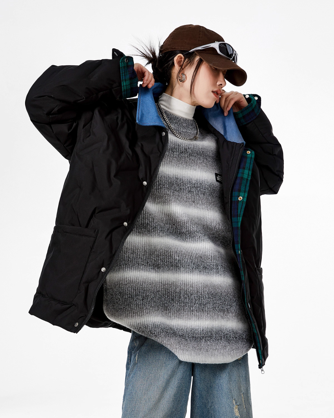 Color Block Collar Down Jacket ICM0108