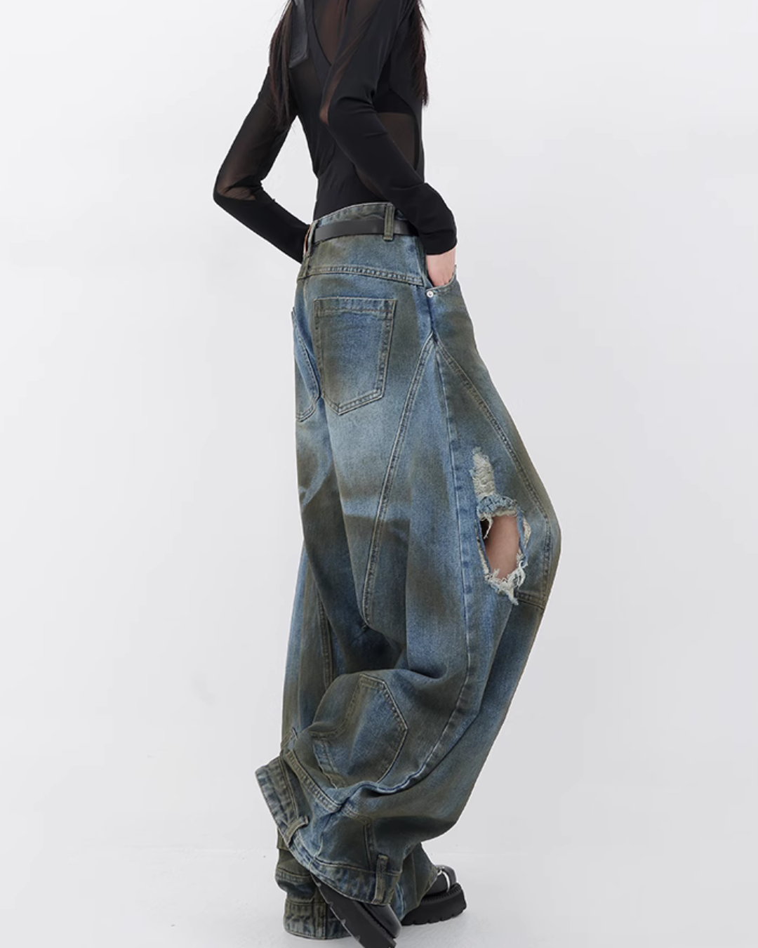 Vintage Distressed Washed Denim Pants KNH0010