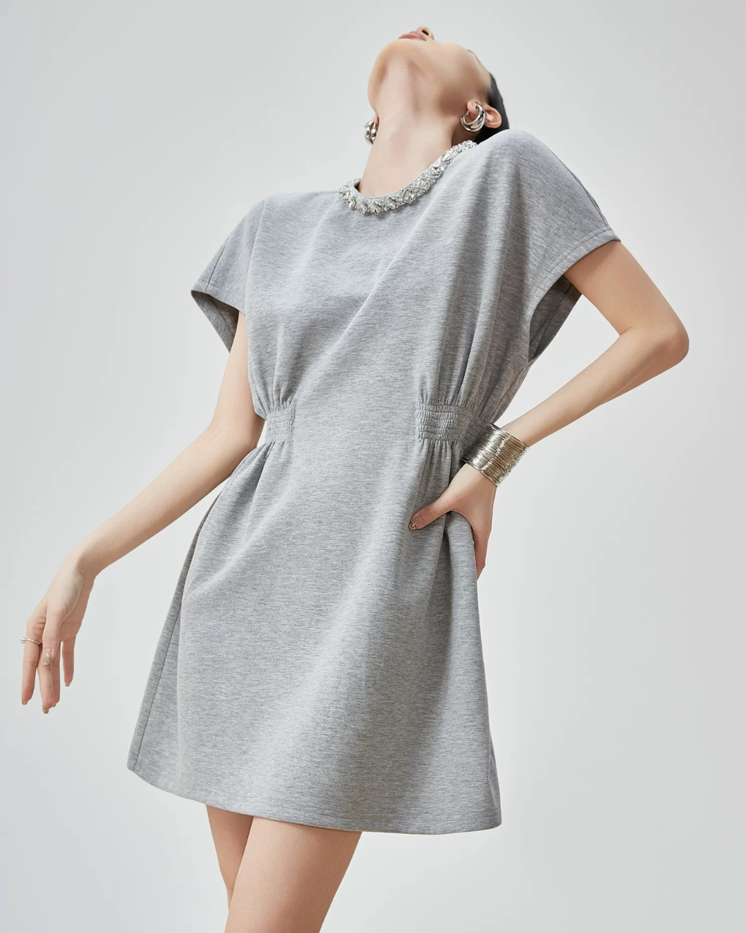 Waist Gather Sweatshirt Mini Dress FER0275