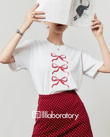 Ribbon Print T-Shirt / A-Line Mini Skirt LLA0486