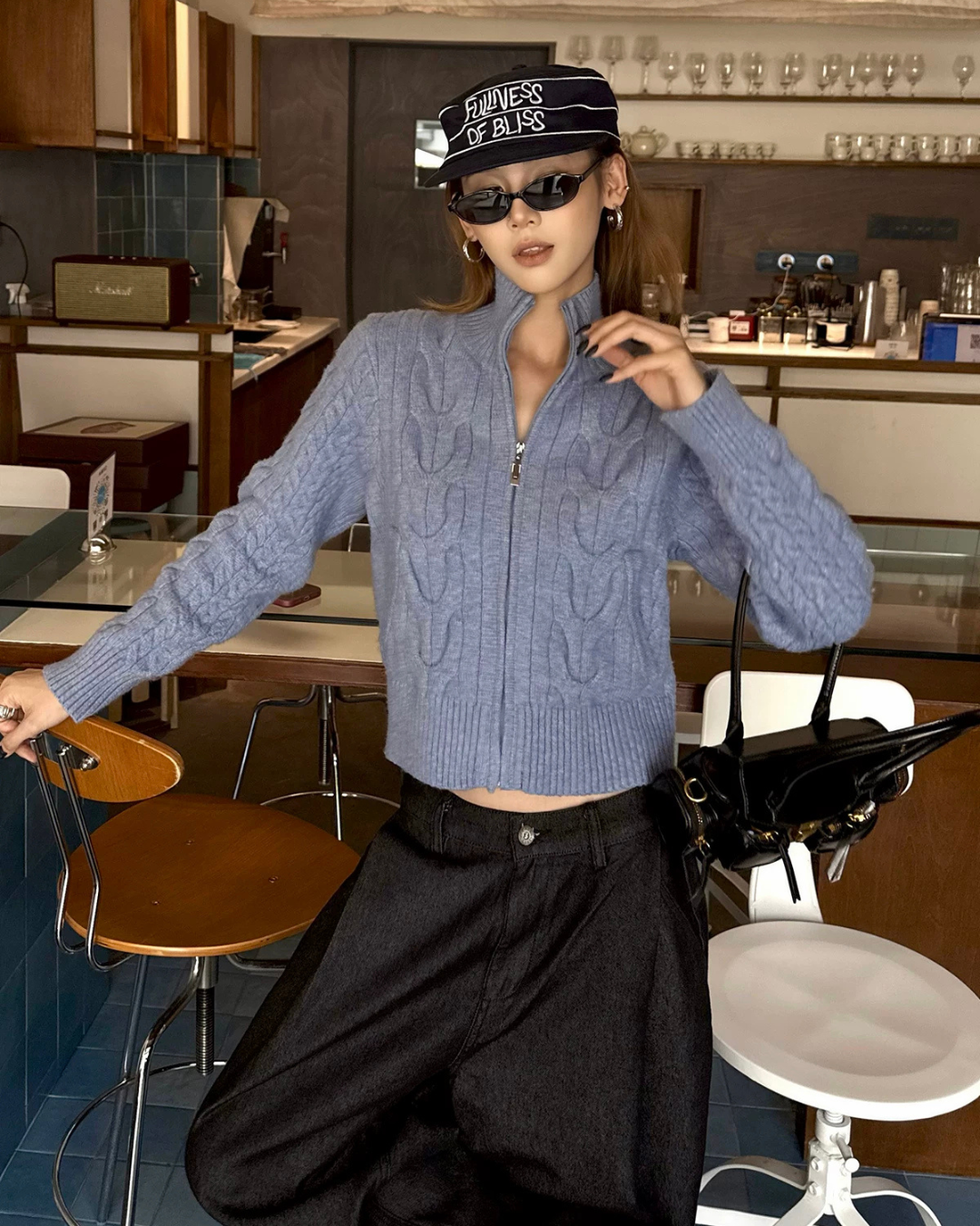 Stand Neck Cable Knit Jacket WWP0021