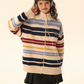 Retro Turtleneck Border Cardigan EZK0002