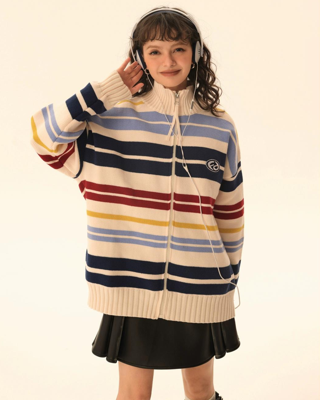 Retro Turtleneck Border Cardigan EZK0002