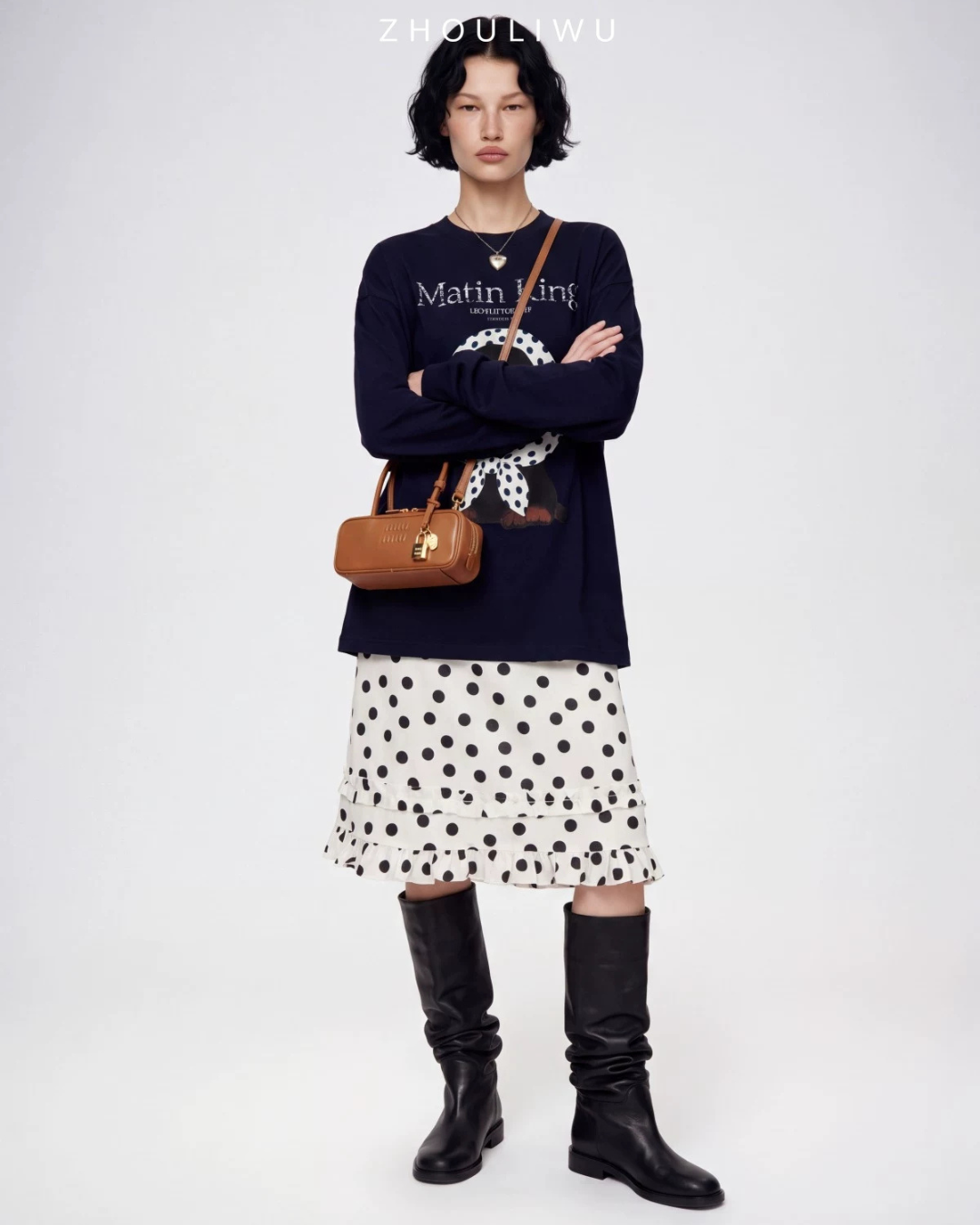 Casual Printed Long-Sleeve T-Shirt / A-line Mini Skirt LLA0664