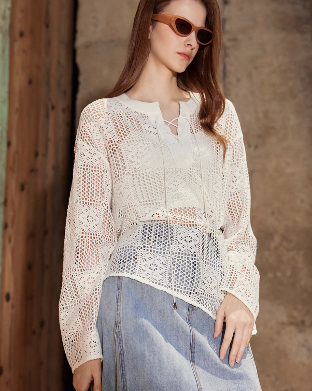 Lace Up Knit Top ELE0012