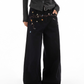 Floral Embroidery Wide Denim Pants ICM0116