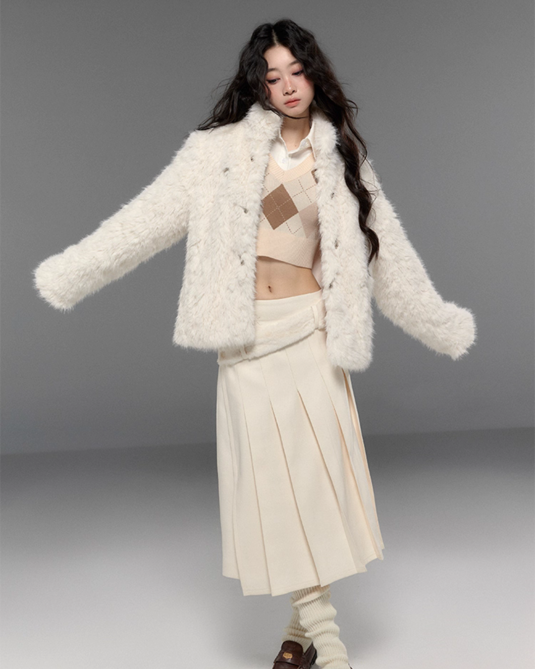 Stand Collar Fluffy Fur Jacket TRK0009