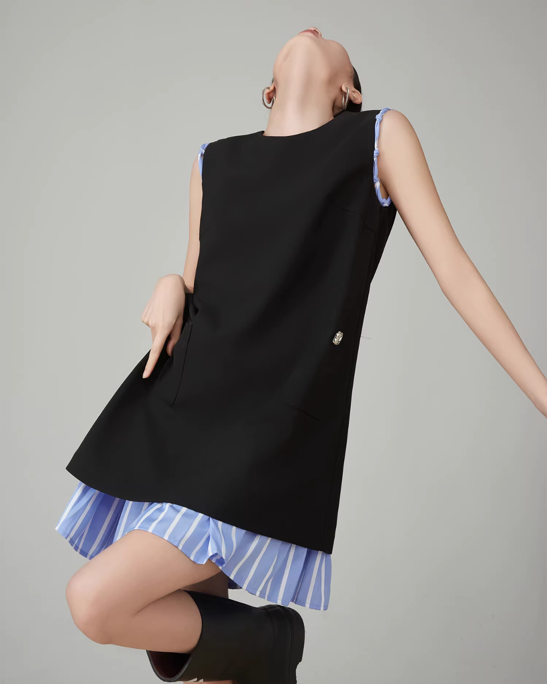 Striped Patchwork Sleeveless Vest Dress FER0066