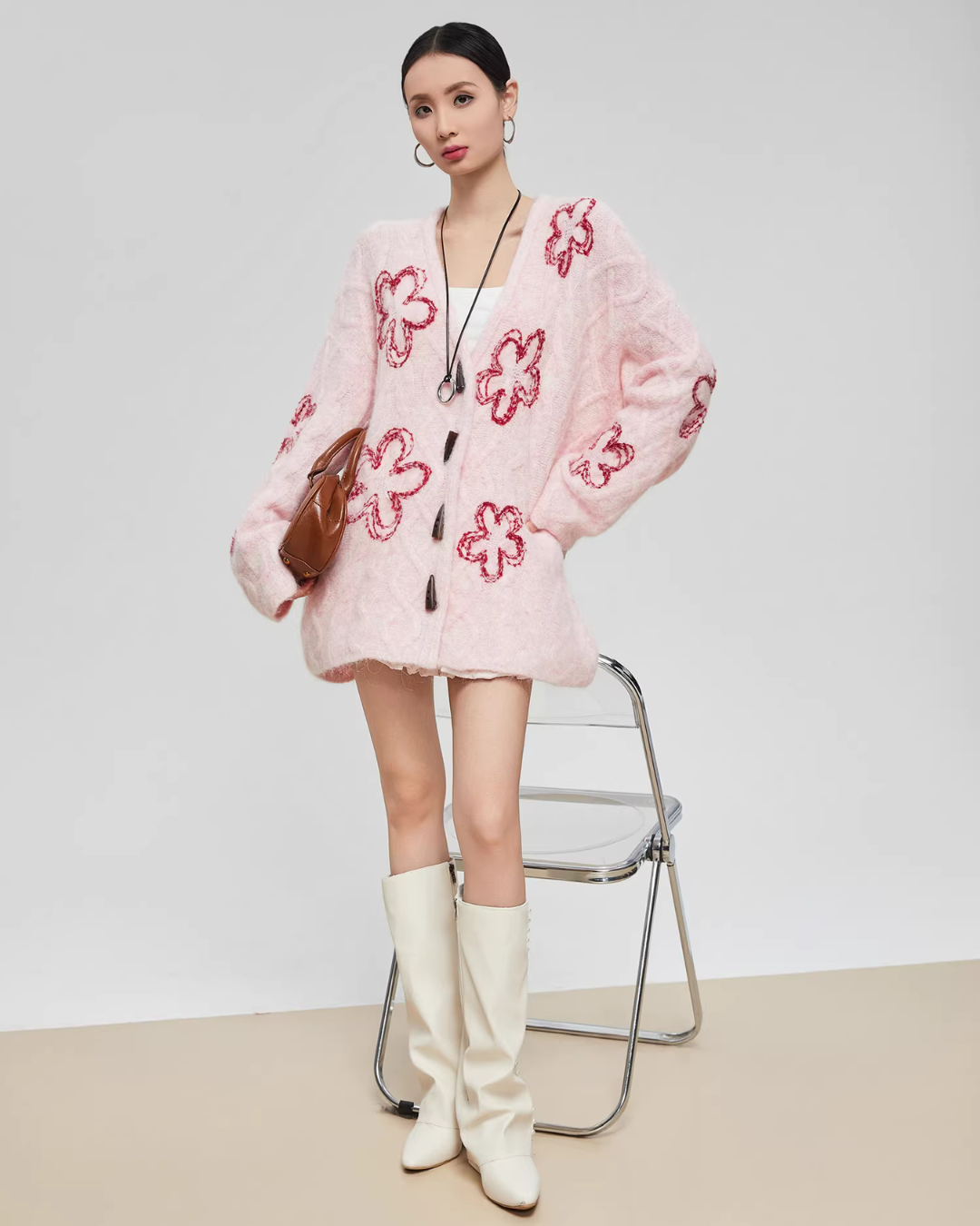 Flower Cable Knit Cardigan FER0042