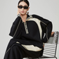 Color-Contrast Collared Long-Sleeve / Casual Wide Pants  FER0378