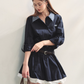 Plaid Lapel Black Dress ASG0067