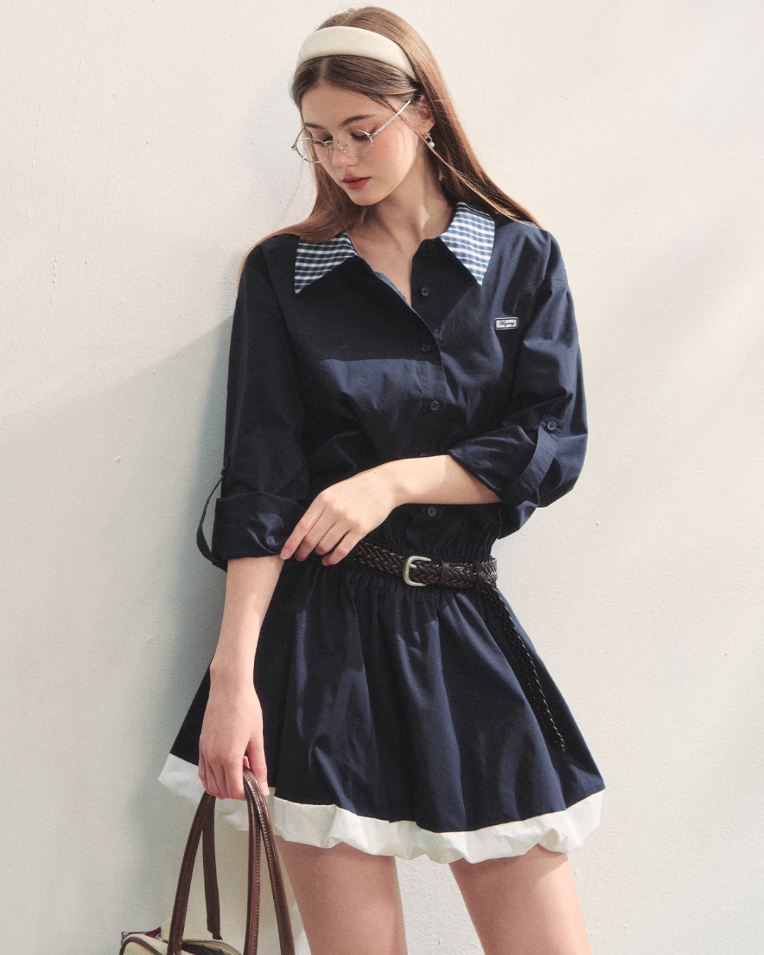 Plaid Lapel Black Dress ASG0067