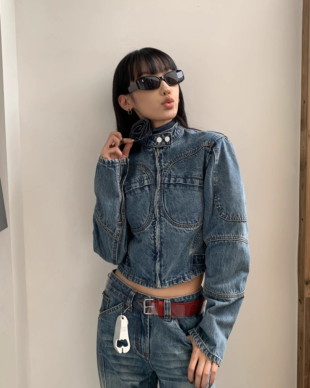 Mock Neck Denim Jacket / Denim Pants ACS0124