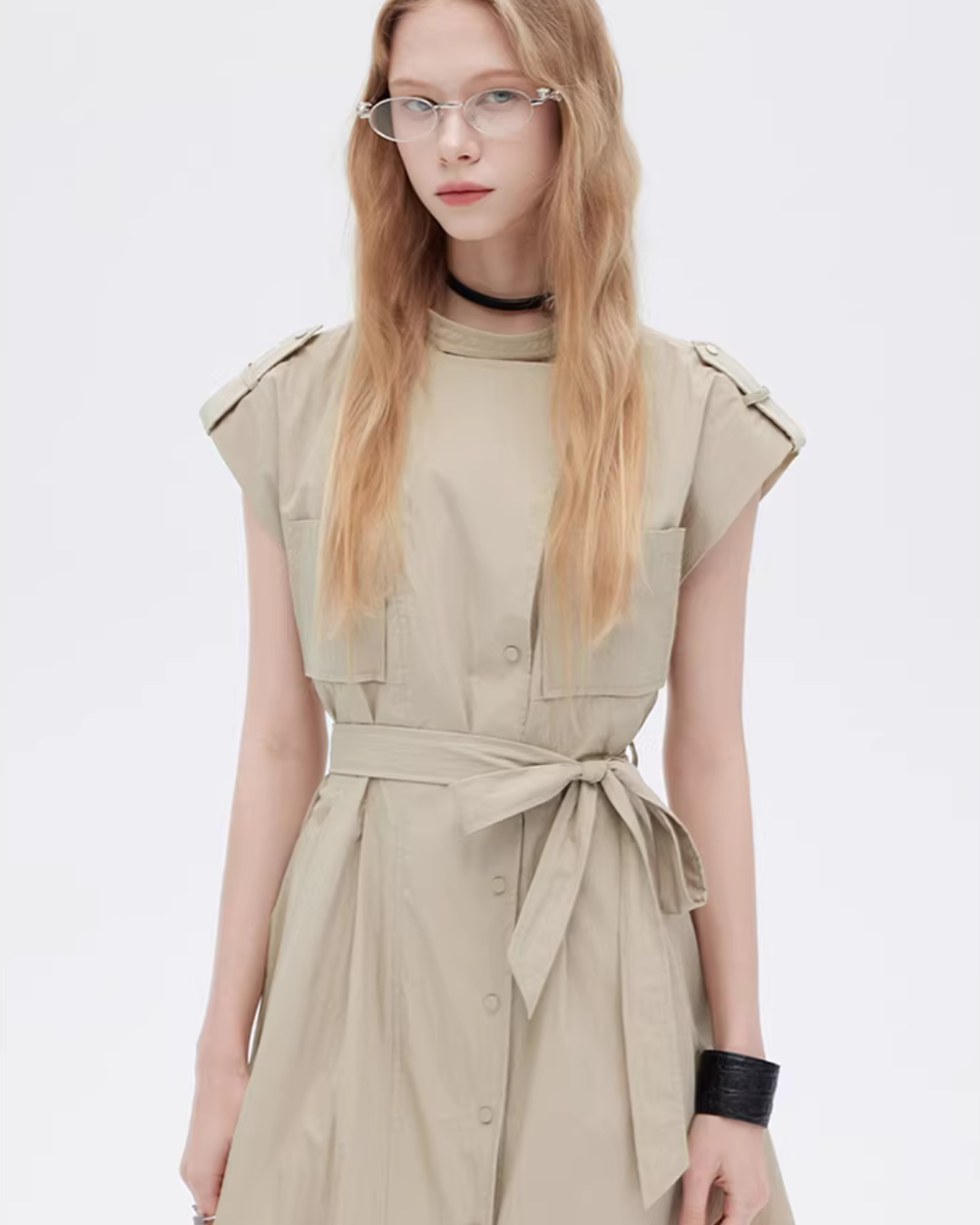 Flap Pocket French Sleeve Shirt Dress SHN0037