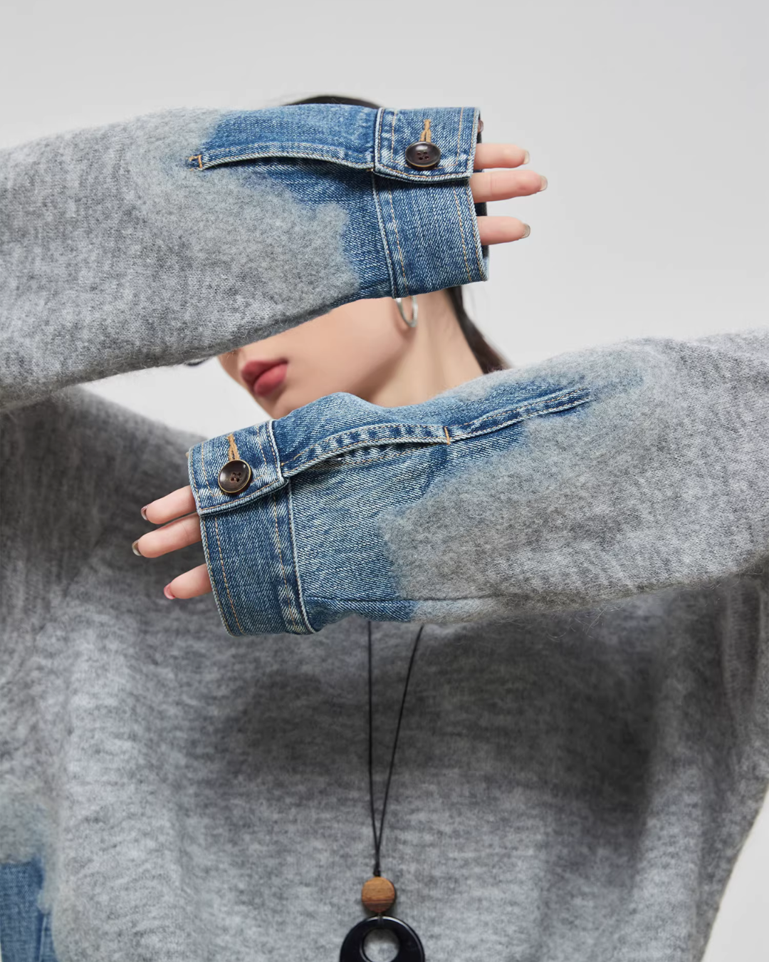Denim Patchwork Crew Neck Top FER0056